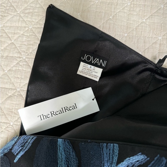 Jovani One Shoulder Black Blue Embroidered Gown - Picture 7 of 9